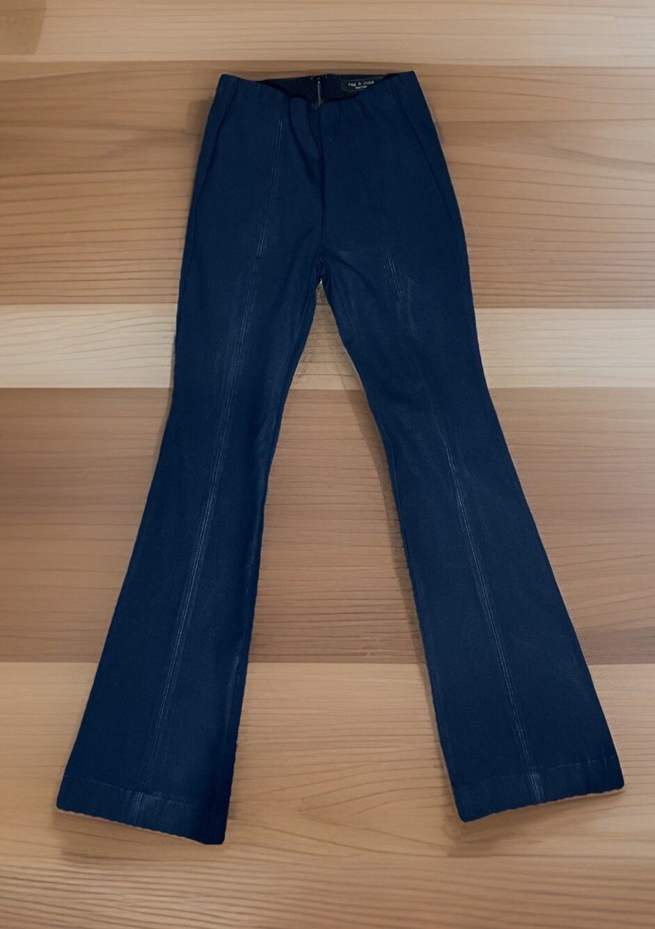 Rag & Bone Skinny Dress Pants Flare Navy Back Zip Elastic Waist Womens Size 2